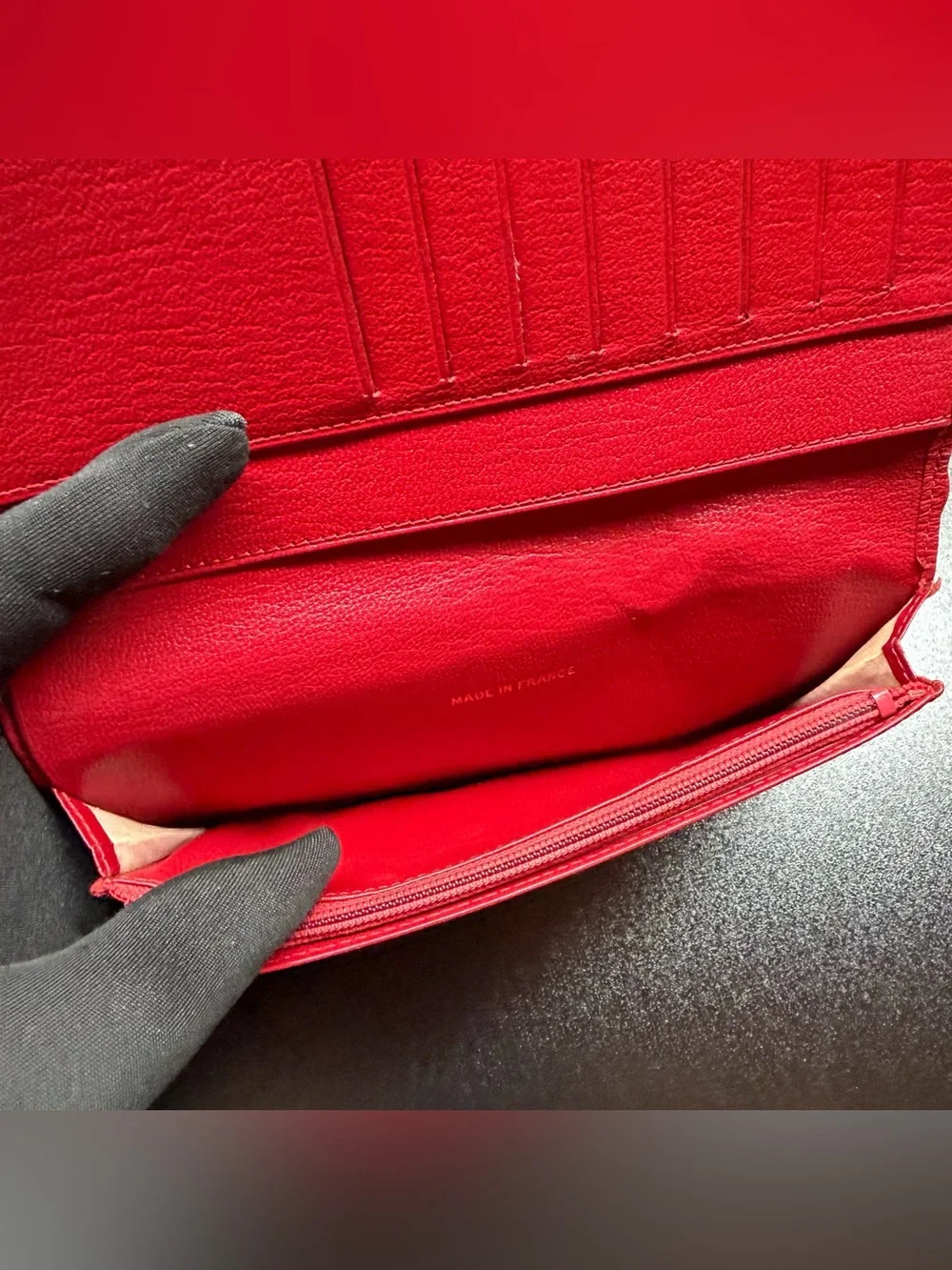 CHANEL Caviar Sevruga Yen Red Wallet